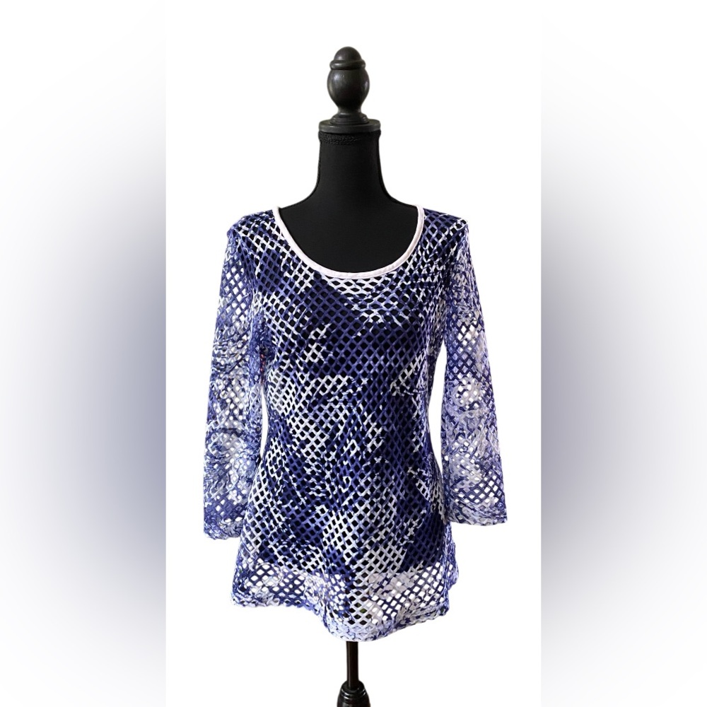 Bali: Blue and White Women's Mesh Top